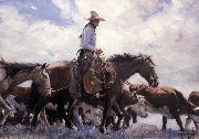 W.H.D. Koerner The Stood There Watching Him Move Across the Range,Leading His Pack Horse Sweden oil painting artist